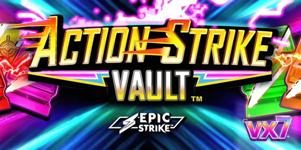 Interface do jogo Action Strike Vault em dispositivo móvel com tema espacial e neon